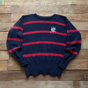 1980&#039;s Scrambled Logo Stripe Boat Neck Sweater (loose 105size) - With Homie 위드호미
