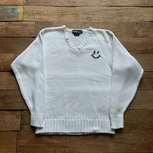 1980&#039;s Cross Flags V-Neck Sweater (100size) - With Homie 위드호미