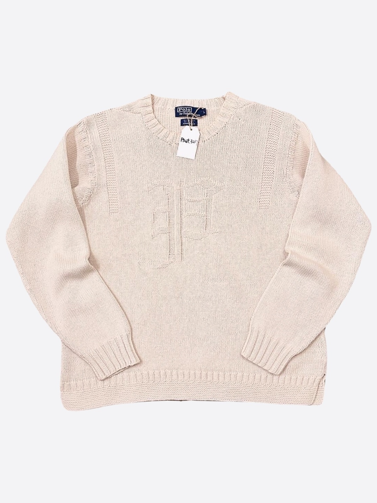 Linen Blend Hand Knit Letterman Sweater (100size) - With Homie 위드호미